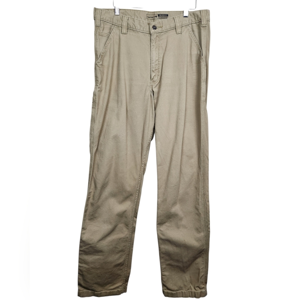 Carhartt Rugged Flex Relaxed Fit Work Pants Khaki Tan Outdoor Mens Size 34 x 36